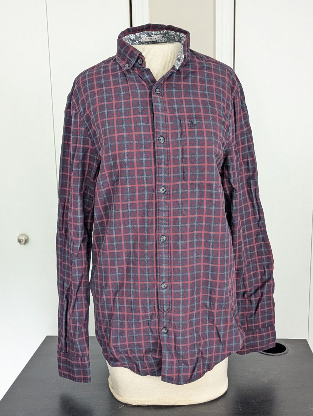 Penguin Heritage Slim Fit Cotton Plaid Flannel Button Down with Spare Buttons